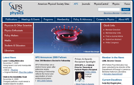 The Home Page of the American Physical Society. (Click to access)