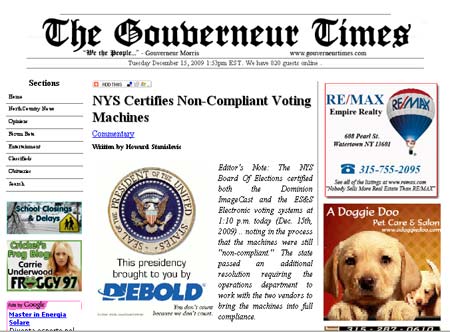 The Gouverneur Times has provided excellent coverage of the NY-23rd Special Election, documenting the fraud from day one.