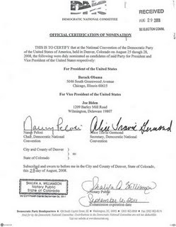 The DNC certification of Obama's candidacy, as signed by Nancy Pelosi, did not affirm that he was eligible for the office, as required in most states.