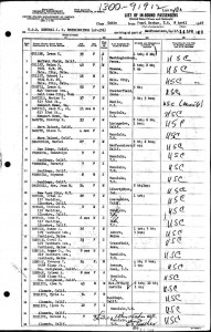 Passenger List of the U.S.S. Breckenridge, 1949. (Click to view full size)