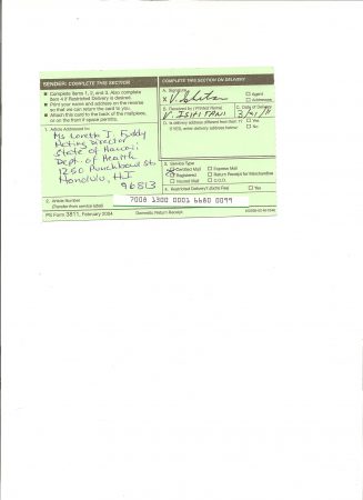 HDOH Return Receipt March 2011