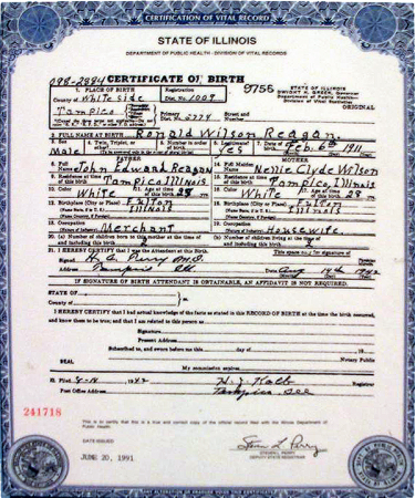 Reagan's birth certificate