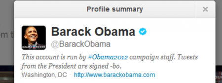 Obama Twitter account enlarged