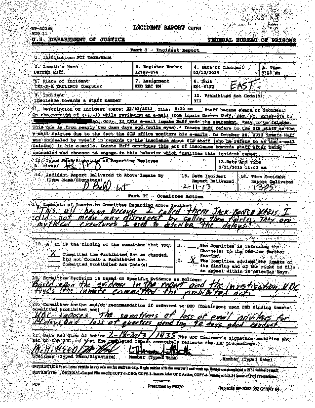 Darren Huff BOP Complaint 001