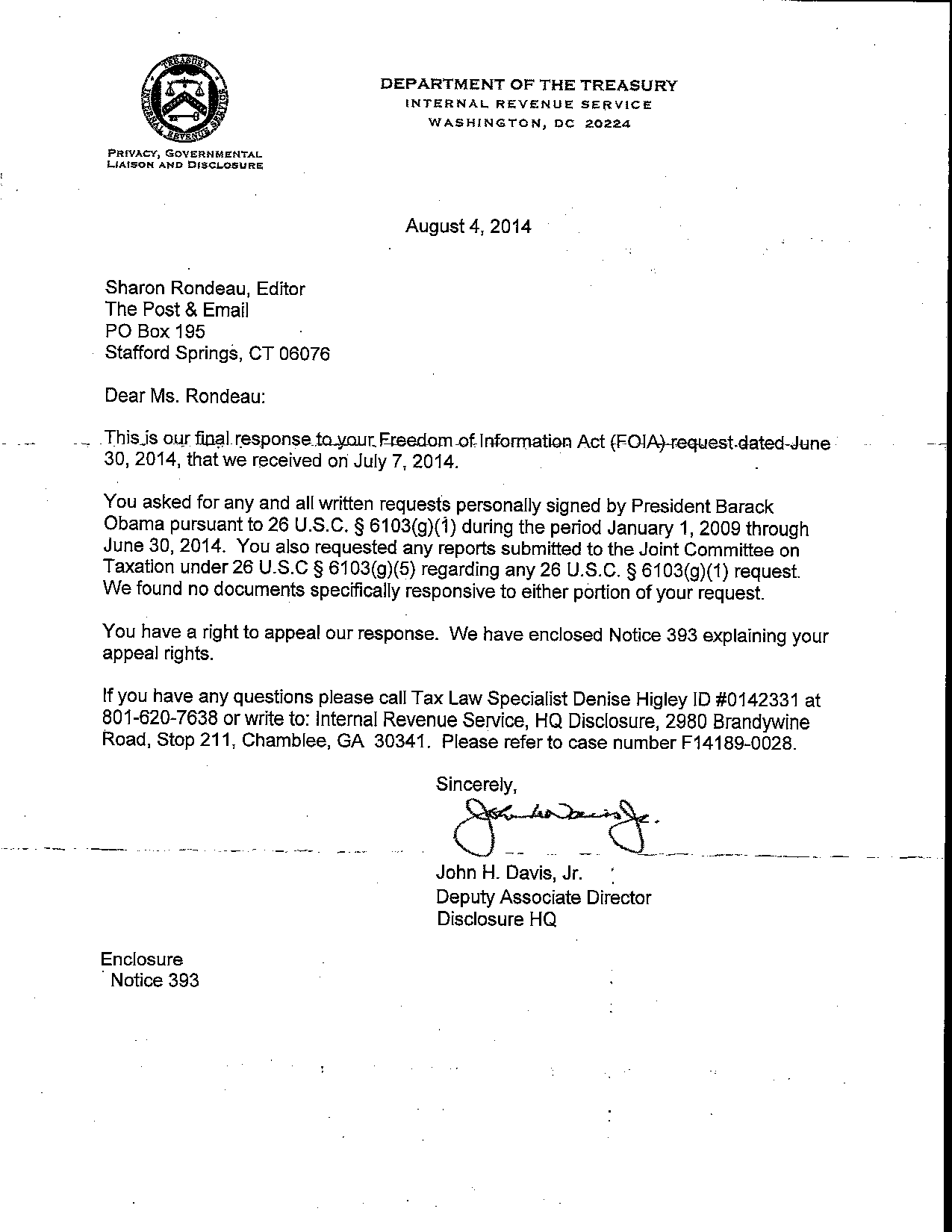 IRS FOIA Request 2014048