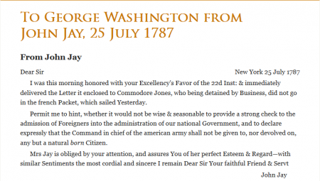 John Jay letter to George Washington