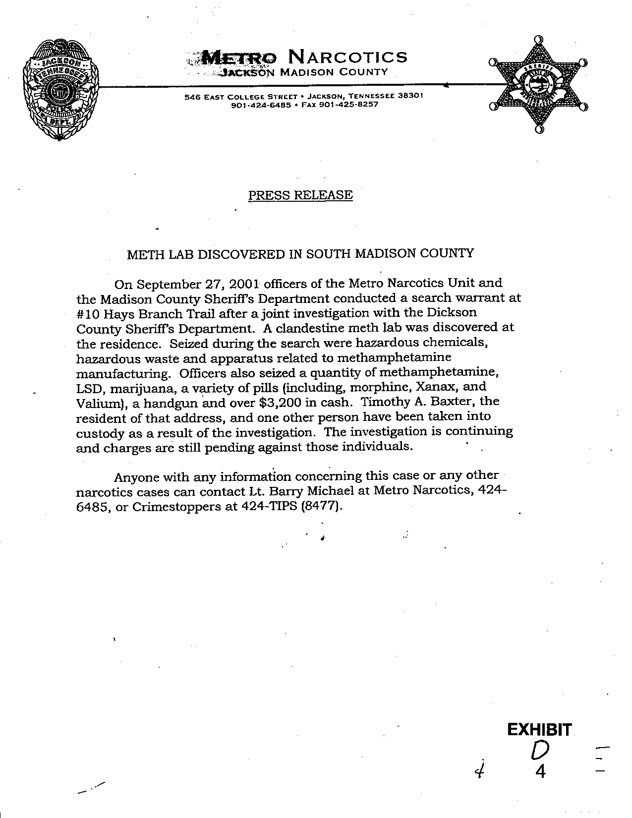 Timothy Baxter 9-27-01 Press Release395