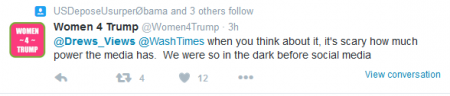 Drew Johnson power of the media tweet from Trump supporter