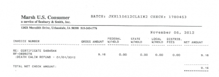 Boyle M&M Death Claim Refund Check #2