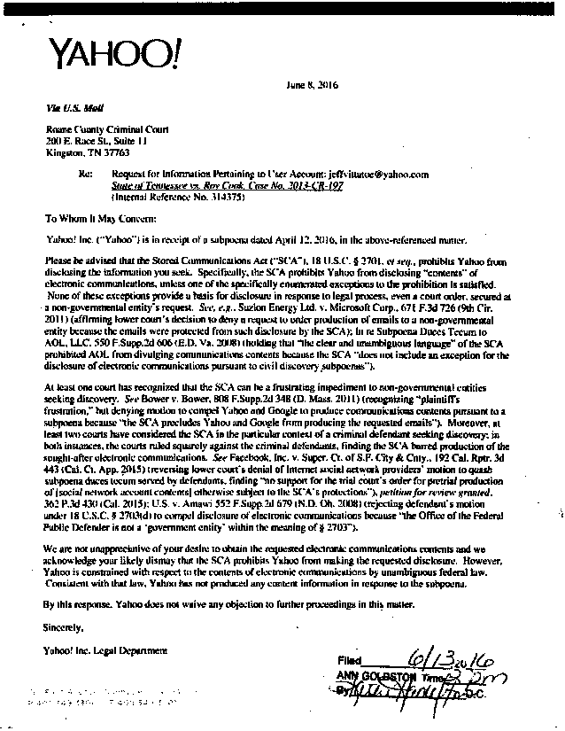 Roy Cook Yahoo Response to Subpoena 1