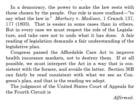 King v Burwell court opinion conclusion
