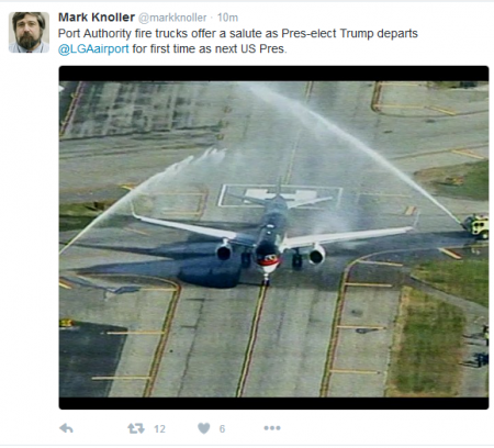 Knoller fire trucks spraying Trump plane