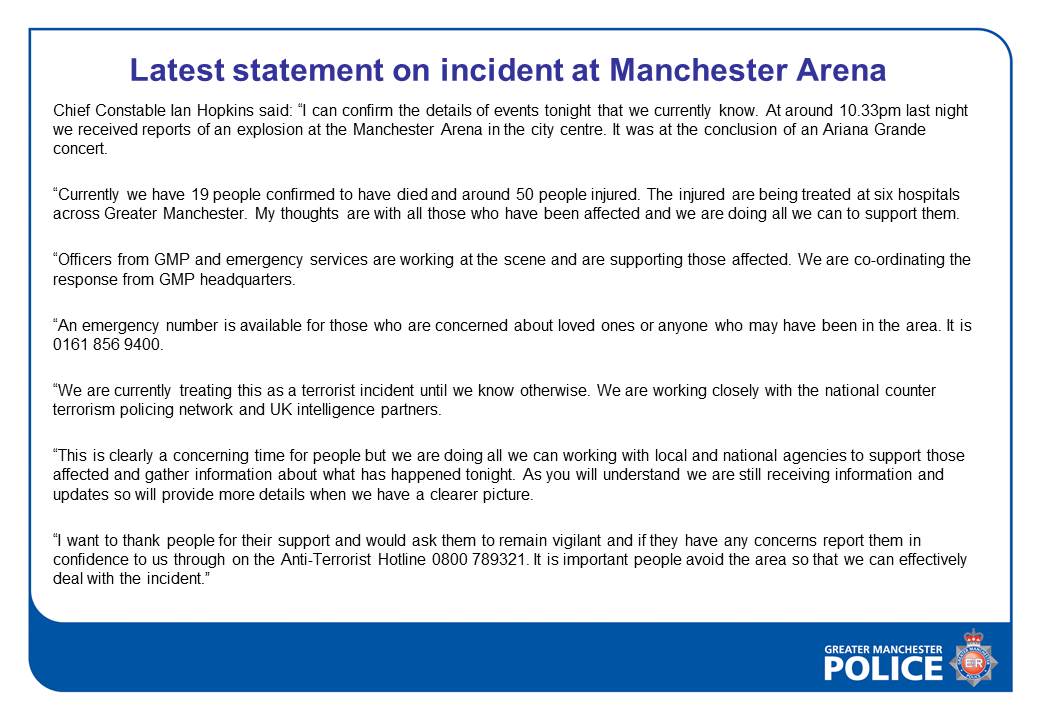 Explosion in Manchester, UK Considered Terrorism
