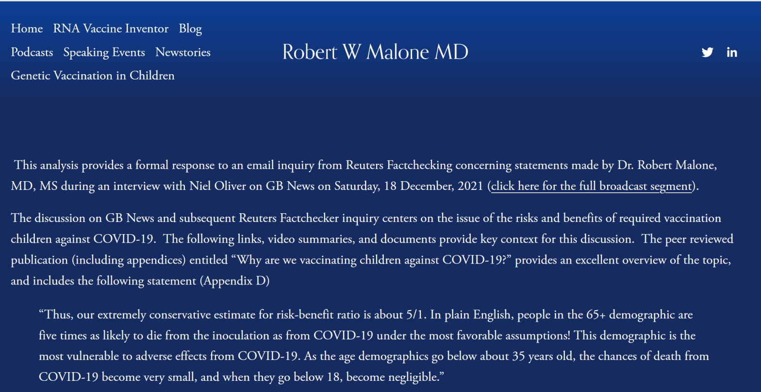 Malone Responds to “Reuters Fact Check” Email Alleging “False or Misleading Claims”
