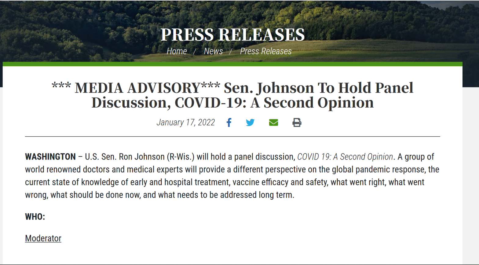 Johnson to Hold Hearing on Government COVID-19 Response