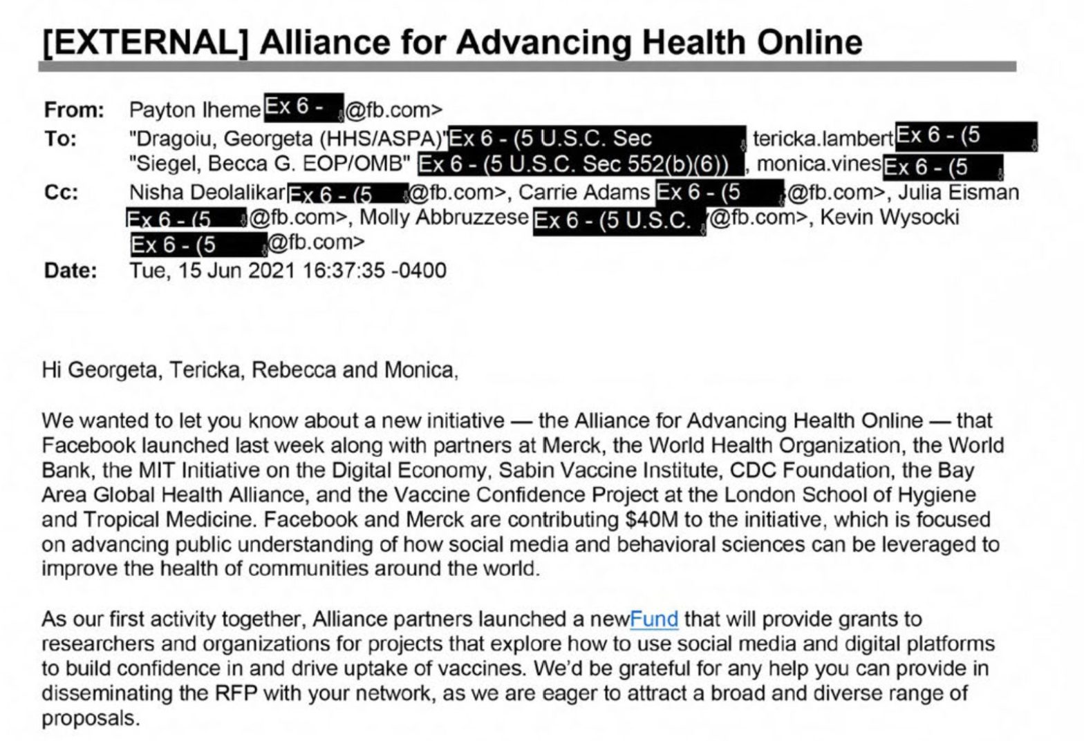 Emails Show Coordination Between Government Agencies and Facebook on COVID-19 Messaging, Vaccines