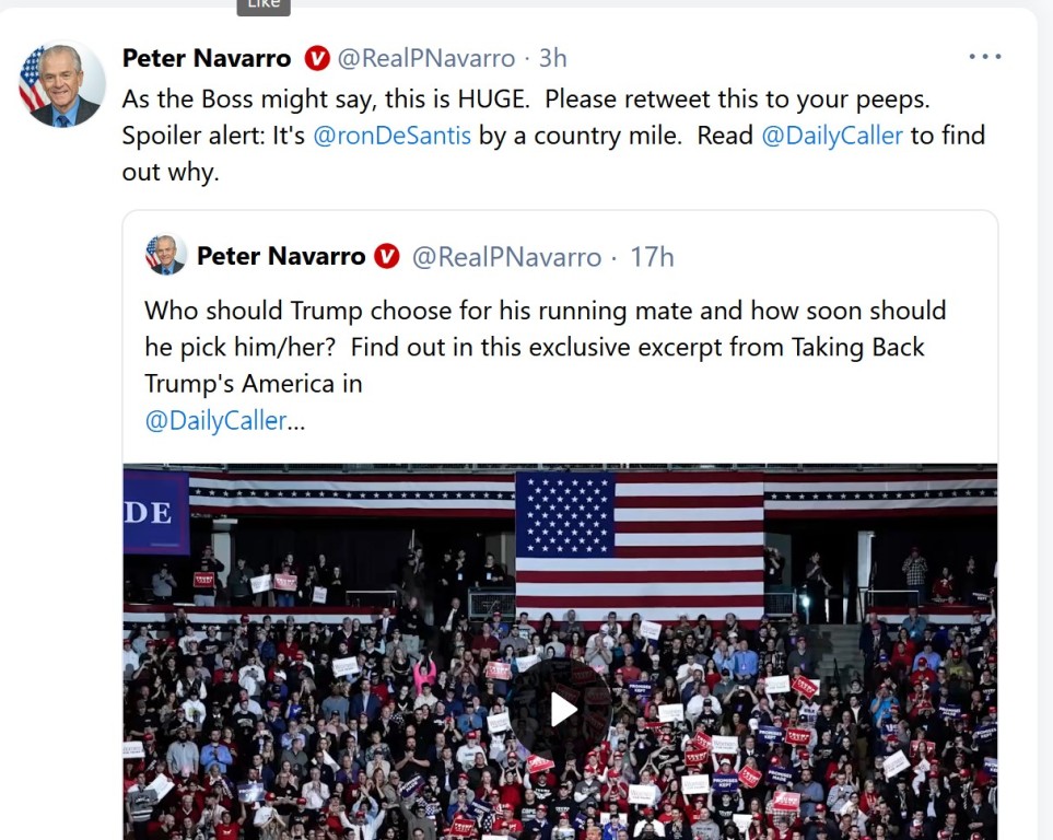 Peter Navarro:  DeSantis will be Trump’s Running Mate