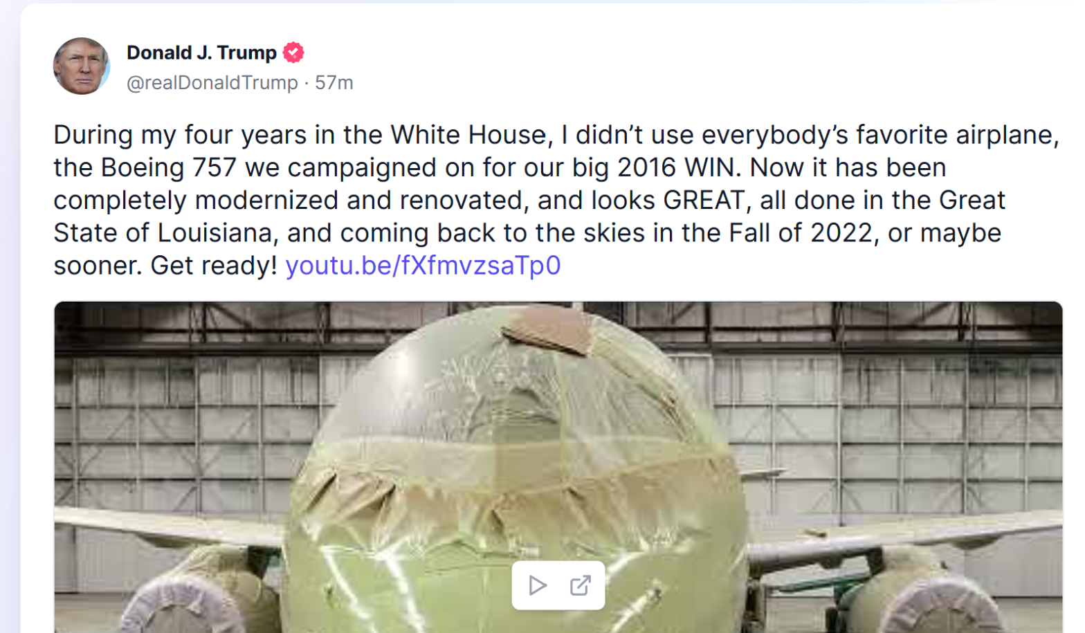 Trump Announces Refurbishing of 2016 Campaign Aircraft