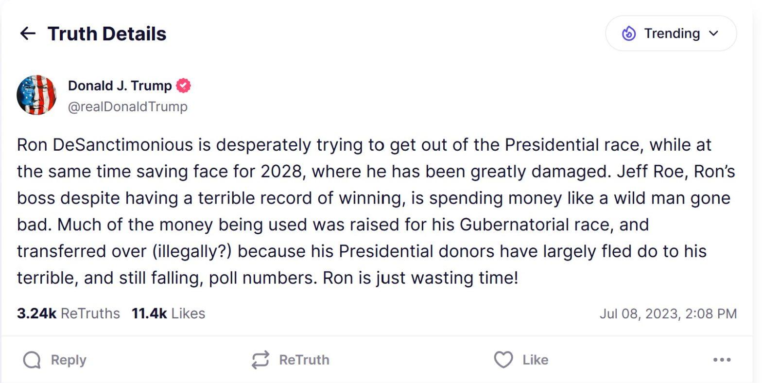 Trump: DeSantis Wants to “Get Out of the Race”