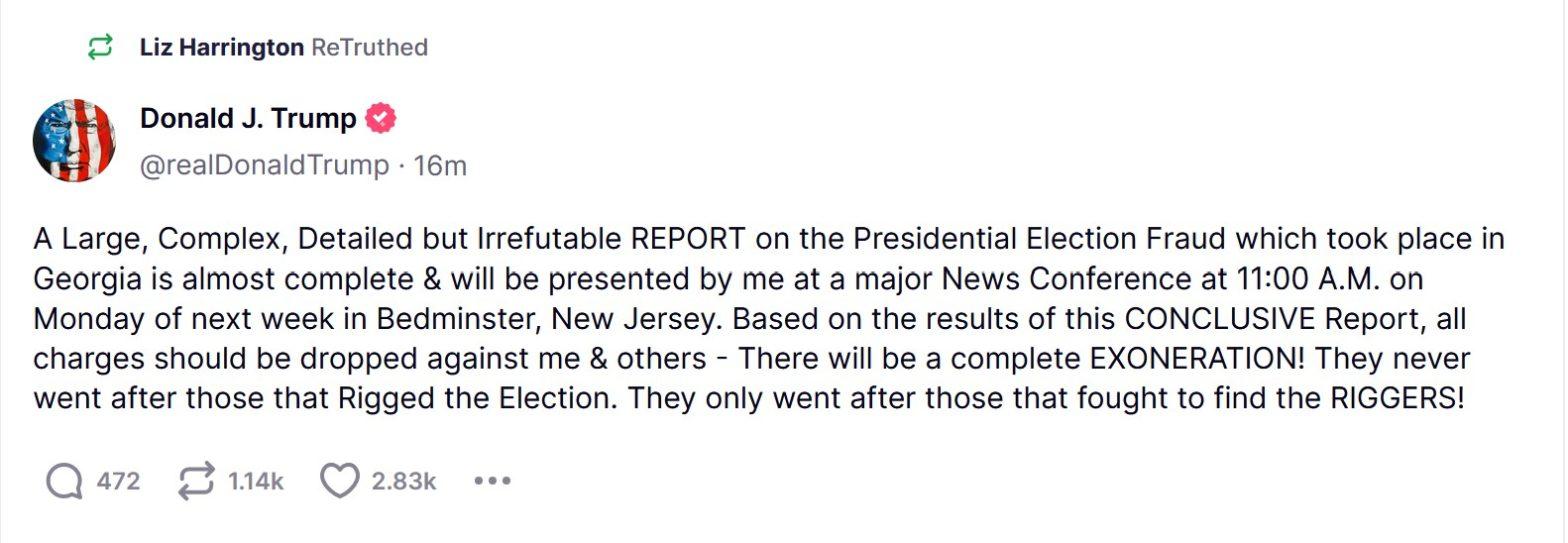 Trump: “Irrefutable Report” on 2020 “Fraud” to be Released Monday