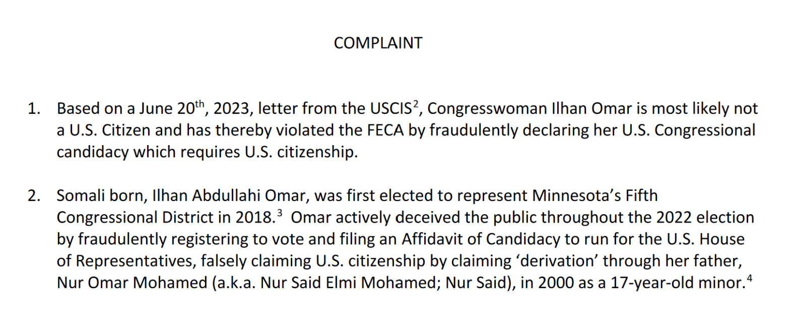 FEC Complaint Filed against Ilhan Omar over Citizenship Claim, “Campaign Finance Violations”