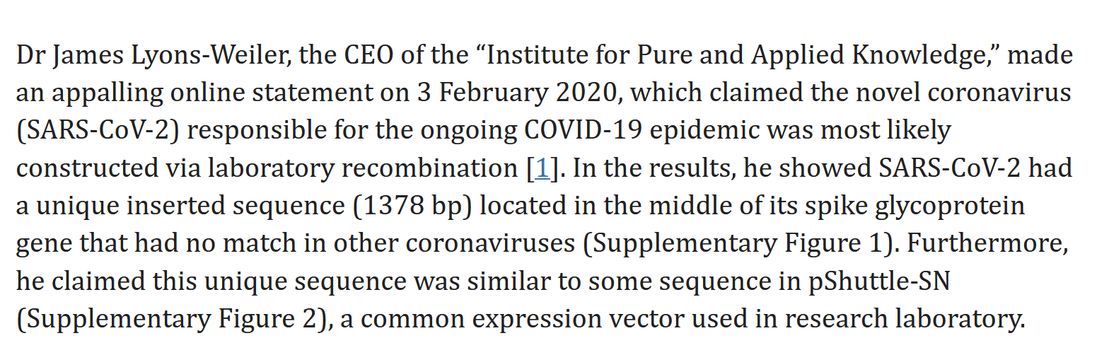 Don’t Forget the “Proximal Origins” Fraud that Covered Up My January 2020 Laboratory Origin Assertion