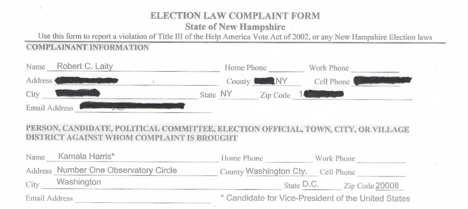 Laity Challenges Harris’s Eligibility in New Hampshire