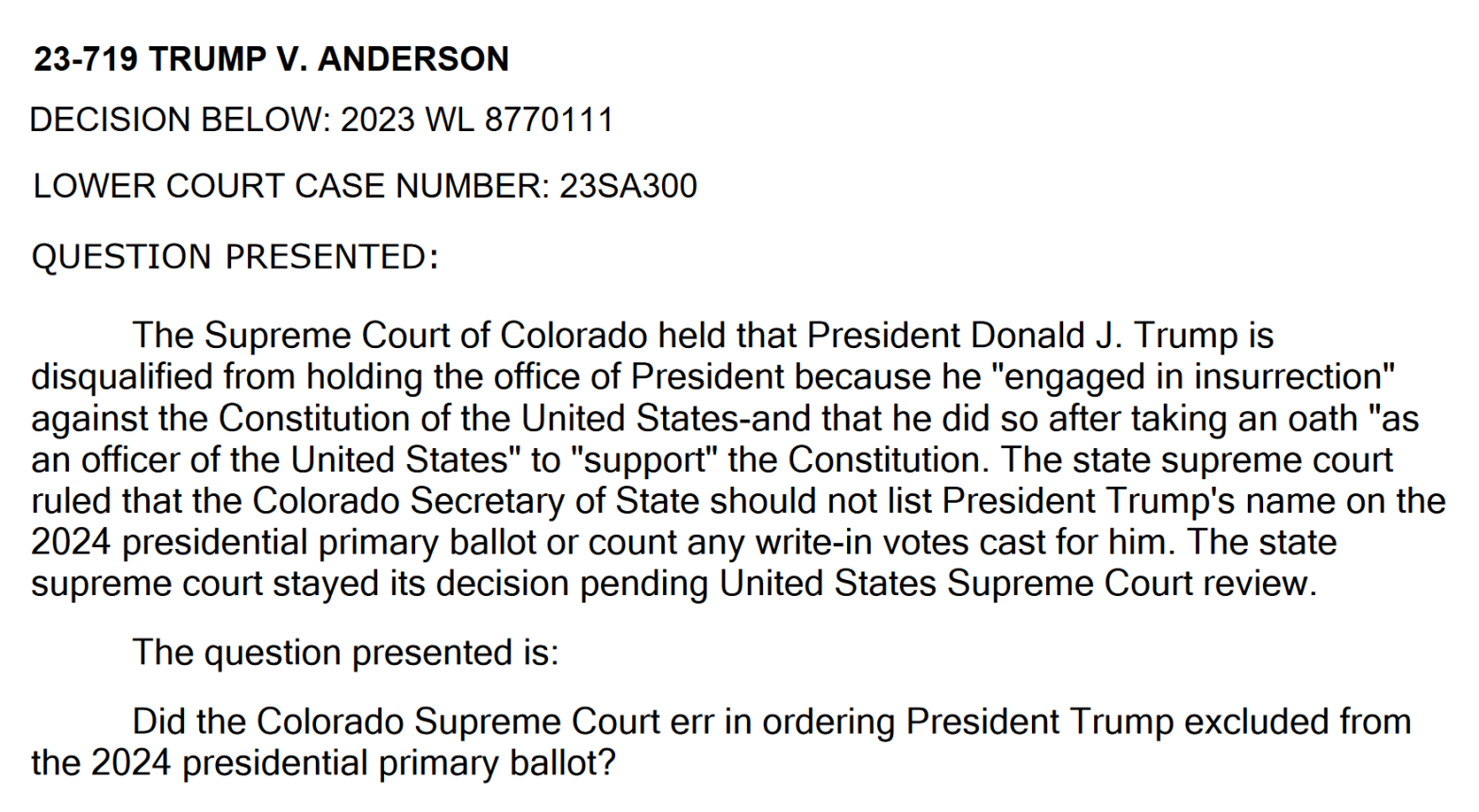 The USSC Oral Arguments in “Trump v. Anderson”