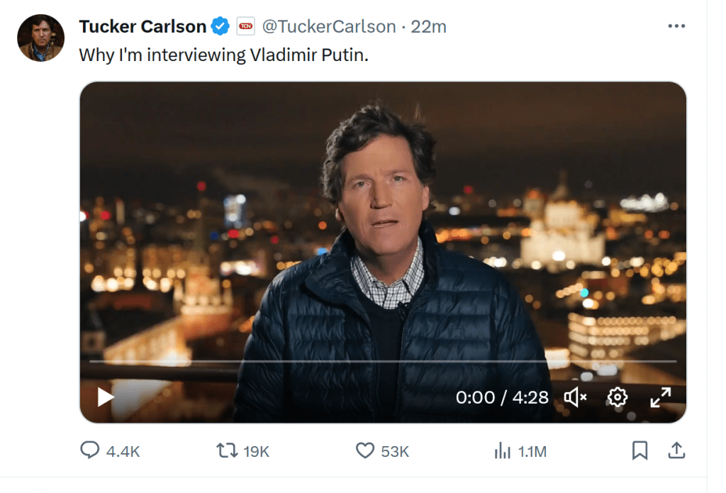 Tucker Carlson Confirms Interview of Putin