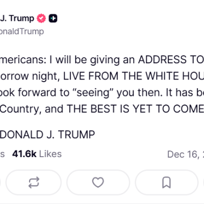 Trump to Address Nation, 9:00 PM Wednesday