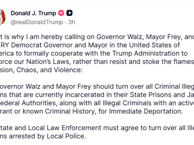 Trump Asks Walz, Frey to “Formally Cooperate” with Removal Operations