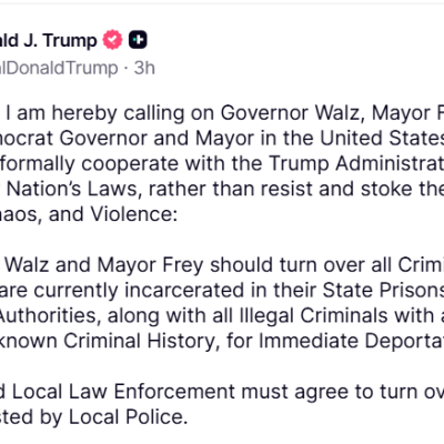 Trump Asks Walz, Frey to “Formally Cooperate” with Removal Operations