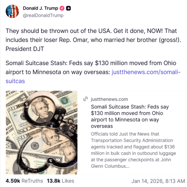 Trump Renews Call for Congresswoman’s Ouster from the Country