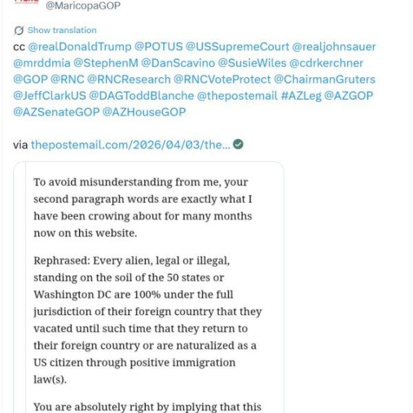 Maricopa County Republican Committee Links to P&E “Birthright Citizenship” Article, Discussion