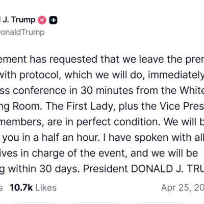 Trump to Speak after WHCD Shooting