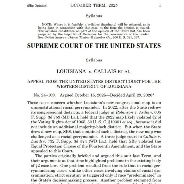 U.S. Supreme Court Strikes Down Racial Gerrymandering