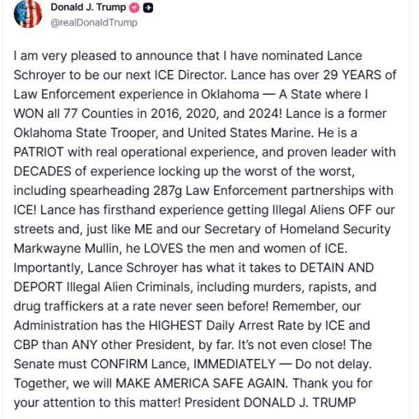 Trump Nominates New ICE Director